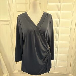NWT Lauren Ralph Lauren NAVY Faux Wrap Blouse